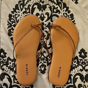 torrid Tan Footbed with Brown Strap Slide Sandals